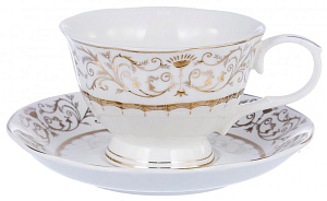 Чайная пара чашка 220мл+ блюдце, белая с золотом, подарочная упаковка,107-04029 000000000001177810