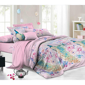 Комплект постельного белья 2,0сп СОФТИ (пододеяльник 180х218см, простыня 182х220см, наволочка 70х70см-2шт) Павлины полиэстер90%/хлопок10% 000000000001219857