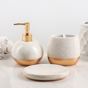 Набор для ванной 3 предмета Мрамор мыльница дозатор для мыла стакан полирезина 000000000001211466