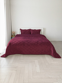 Покрывало 260x260см DE'NASTIA геометрия велюр бордовый полиэстер 000000000001227985