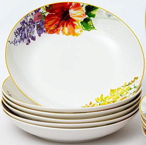 Набор столовой посуды 19 предметов BALSFORD Акварельный букет (обеденная 27см-6шт/десертная 20,5см-6шт/салатник 20,5см-6шт/салатник 23см 1,2л) фарфор 000000000001204596