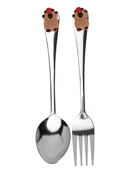 Набор столовых приборов 2 предмета (ложка столовая 17см, вилка столовая 17см) в футляре в ассортименте нержавеющая сталь/полипропилен 000000000001229434