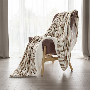 Плед 150x200см DE'NASTIA Double soft кролик с шерпой коричневый/белый полиэстер 000000000001220276