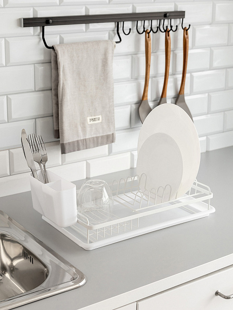 Сушилка кухонная 45x23,5x15см DE'NASTIA с поддоном белый железо/полипропилен 000000000001227722