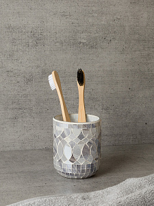 Стакан для зубных щеток 250мл 7,4x7,4x9см DE'NASTIA мозаика мрамор-серый графит стекло 000000000001229621