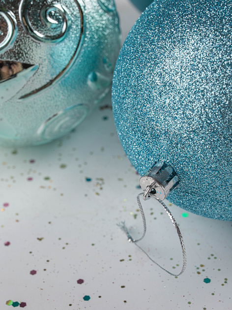 Набор украшений декоративных 4шт голубой (шар матовый 10см-1шт, шар с блестками 10см-1шт, шар с рисунком 10см-2шт) 000000000001208298