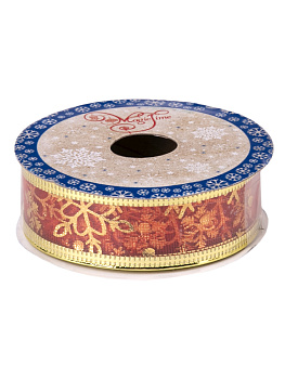 Новогодняя лента Снежинки красное золото из полиэстера на картонной катушке с запаянной кромкой 270x2,5x0,01см 82319 000000000001201782