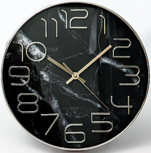 Часы настенные 30х30х4,1см GUTERWAHL чёрный мрамор тихий ход 152-33016 000000000001205675