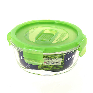 Контейнер стеклянный круглый с зеленой крышкой 420мл PURE BOX ACTIVE N0922/P4575 000000000001182545