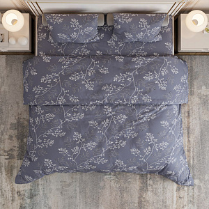 Комплект постельного белья Евро LUCKY (пододеяльник 200х220см, простыня 220х240см, наволочки 50х70см-2шт) Гербарий серый поплин хлопок 000000000001218200