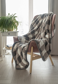 Плед 200x220см DE'NASTIA Уютный клетка серый полиэстер 000000000001216568