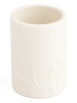 Стакан для кистей DE'NASTIA Тиснение цветы белый полирезина 000000000001213495