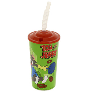 Бокал с крышкой и трубочкой Том и Джерри, 450мл, пластик 000000000001171352