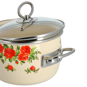 Кастрюля 2л VITROSS Rosa сферическая форма слоновая кость эмалированная сталь 000000000001101621