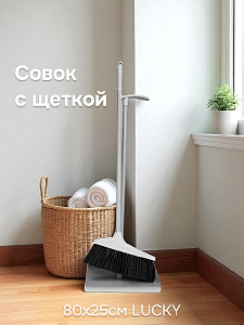 Совок с щеткой 80х25см LUCKY длинная ручка в ассортименте пластик 000000000001221728