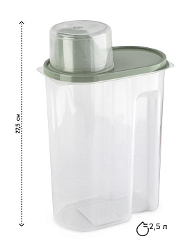 Контейнер 2,5л для сыпучих продуктов/для кормов с дозатором серый полипропилен 000000000001227839