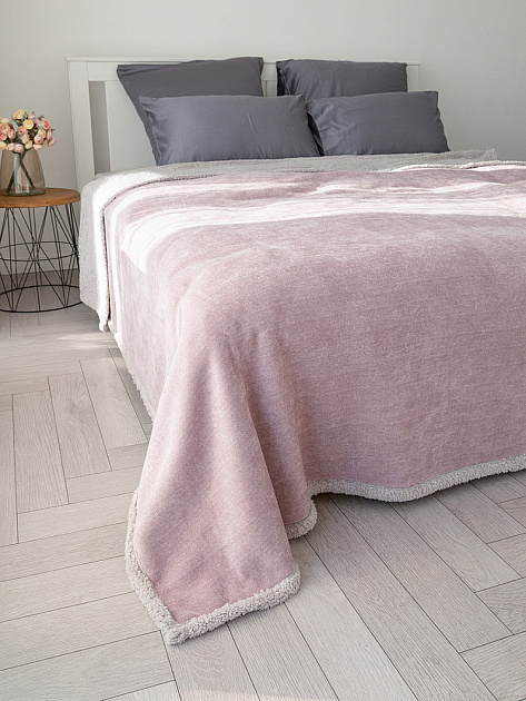 Плед 150x200см DE'NASTIA twinsoft сиреневый/серый шенилл/шерпа полиэстер 000000000001229830