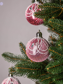 Набор новогодних шаров 3шт 8см Паутинка розовая роза пластик 000000000001208654