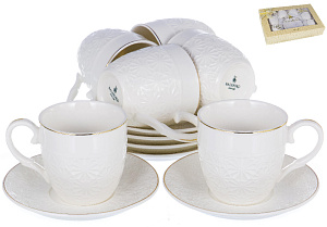 Набор кофейный 12 предметов (чашка 100мл-6шт/блюдце-6шт) белый с золотом подарочная упаковка 101-01008 000000000001177535
