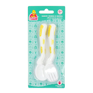 Набор для кормления Изогнутая ручка Lubby, от 6 месяцев, полипропилен 000000000001140716