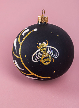 Декоративное украшение Шар №4,5 D8см БИРЮСИНКА Пчелы черный стекло 000000000001207643