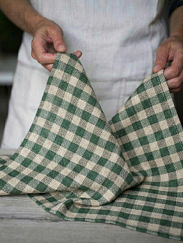 Полотенце кухонное 33x50см DE'NASTIA виши 350гр белый/зеленый махра/лён хлопок 000000000001230500