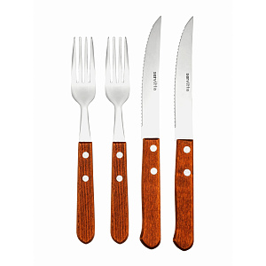 Набор для стейка 4 предмета SERVITTA Forte деревянная ручка (вилка-2шт, нож-2шт) нержавеющая сталь 000000000001217089