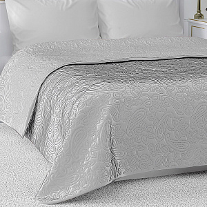 Покрывало 190х220см DE'NASTIA Палермо двустороннее атласное/матовое серое 100% полиэстер 000000000001206929