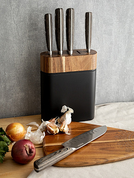 Подставка для ножей 17x7x21см DE'NASTIA коричневый/черный акация 000000000001218768