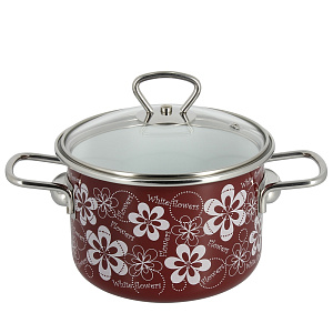 Кастрюля 2л VITROSS Белые цветы цилиндрическая форма вишнёвый эмалированная сталь 000000000001114766