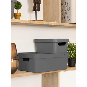 Ящик 27х19х12см 4,6л ECONOVA LUXE универсальный с крышкой серый пластик 000000000001206121