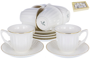 Набор кофейный 12 предметов (чашка 100мл-6шт/блюдце-6шт) белый с золотом подарочная упаковка 101-01009 000000000001177536