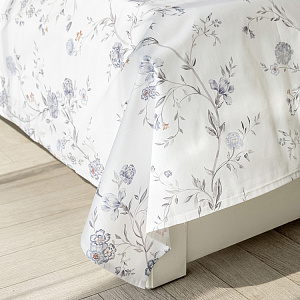 Комплект постельного белья Евро(пододеяльник200x220см,простыня230x260см,наволочки50х70см-2шт/70х70см-2шт)DE'NASTIA FLOWERSбелый/синий сатин-твилХлопок 000000000001224484