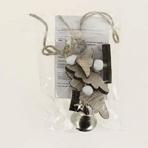 Новогоднее подвесное украшение Ель из древесины тополя с колокольчиком из черного металла 14x0,6x5,5см 82165 000000000001201797