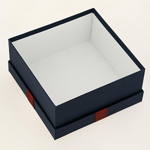 Коробка подарочная с бантом РОГОЖКА 210x210x110мм синий квадрат тисненая бумага/красная лента 3091 Д10103К.120.1 000000000001205122