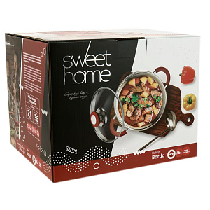 Набор посуды 5 предметов SWEET HOME Бордо (кастрюли 2-2,1л + 3,5-3,6л, подставка) стеклянные крышки силиконовые вставки на ручках нержавеющая сталь 000000000001182944