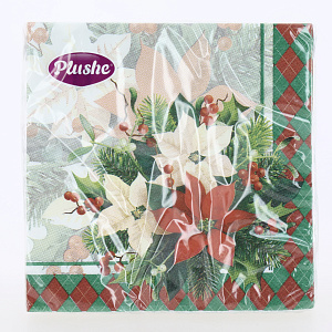 Салфетки бумажные 18шт 33х33см PLUSHE Рождественская Композиция 3х слойные 000000000001215225