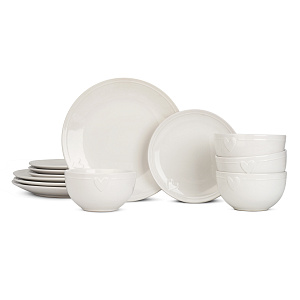 Набор столовой посуды 12 предметов с сердцем керамика 000000000001221520