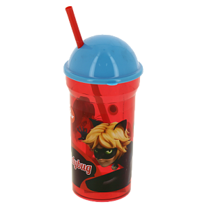 Стакан пластиковый 460мл с соломинкой и крышкой-полусферой прозрачный Леди Баг Stor 271358/86988 000000000001193201