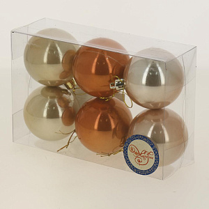 Новогоднее подвесное украшение Ассорти перламутровое, оранжевое, молочное из пластика, размер 6 см (набор из 6ти шт) / 17,4х11,6х5,8 000000000001191208