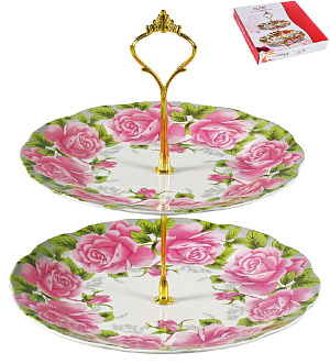 Фруктовница 2-х ярусная подарочная упаковка фарфор блюдо 180мм 230мм Сад   Флора Olaff 124-01097 000000000001197827