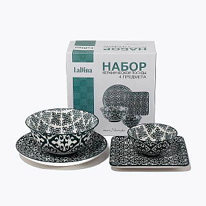Набор посуды 4 предмета LADINA NARGIZ темно-зеленый керамика 31510ТЗ 000000000001190174