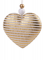 Новогоднее подвесное украшение Золотое сердце в полоску из хлопчатобумажной ткани / 8,5x1,5x8см арт.80205 000000000001191278
