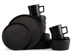 Набор столовой посуды 16 предметов Dark grey (обеденная 26см-4шт/десертная 20см-4шт/салатник 15см-4шт/кружка 350мл-4шт) керамика 000000000001217935