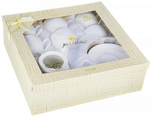 Сервиз чайный 13 предметов (чашка 235мл/блюдце-6шт/подставка) белый с золотом 000000000001178607