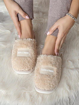 Туфли домашние-тапки р.36-37 LUCKY молочный шерпа полиэстер 000000000001220272