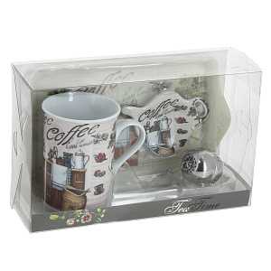 Чайный набор 4 пр:кружка 300 мл.,подставка д/чайн.пакетиков,поднос,ситечко д/чая 000000000001151997