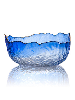 Салатник 20x11см/1,2л LUCKY большой синий/белый с золотой каймой стекло 000000000001217899