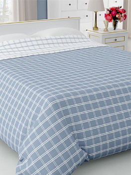 Покрывало DE'NASTIA 190х220см 50%Полиэстер/50%Хлопок наполнитель 100%Полиэстер 3сл жаккард клетка синий U000055 000000000001183154