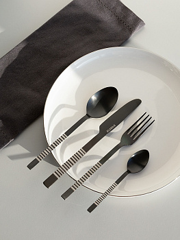 Набор столовых приборов 4 предмета (ложка чайная, ложка столовая, нож столовый, вилка столовая) DE'NASTIA Орион лазер матовый черный нержавеющая сталь 000000000001229637